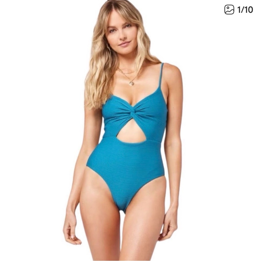 L* Space Kyslee Twist Front Cut Out One Piece M in Mediterranean